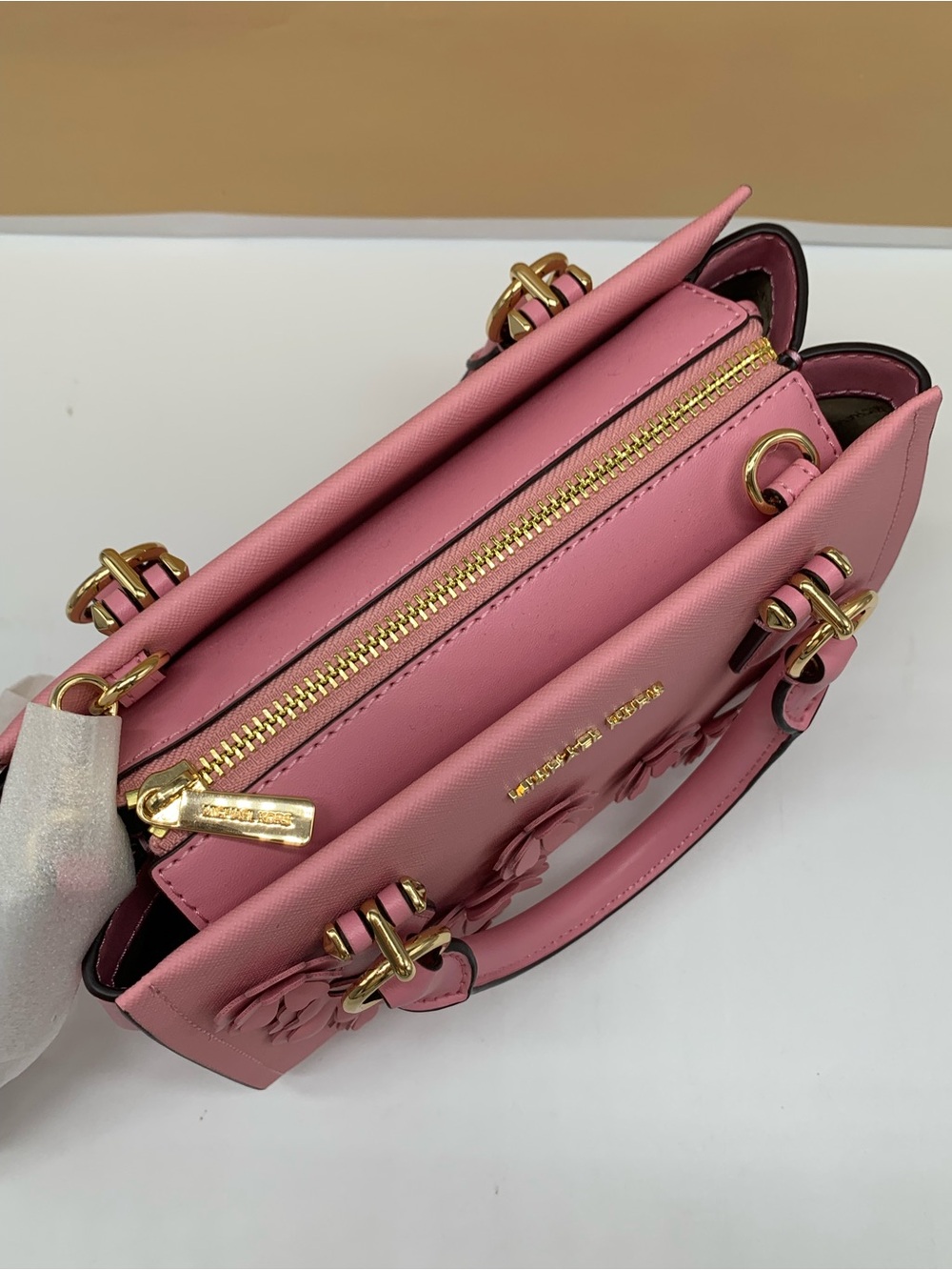 NWT Michael Kors Marilyn Small Floral Embellished Satchel Carnation color - Picture 7 of 13
